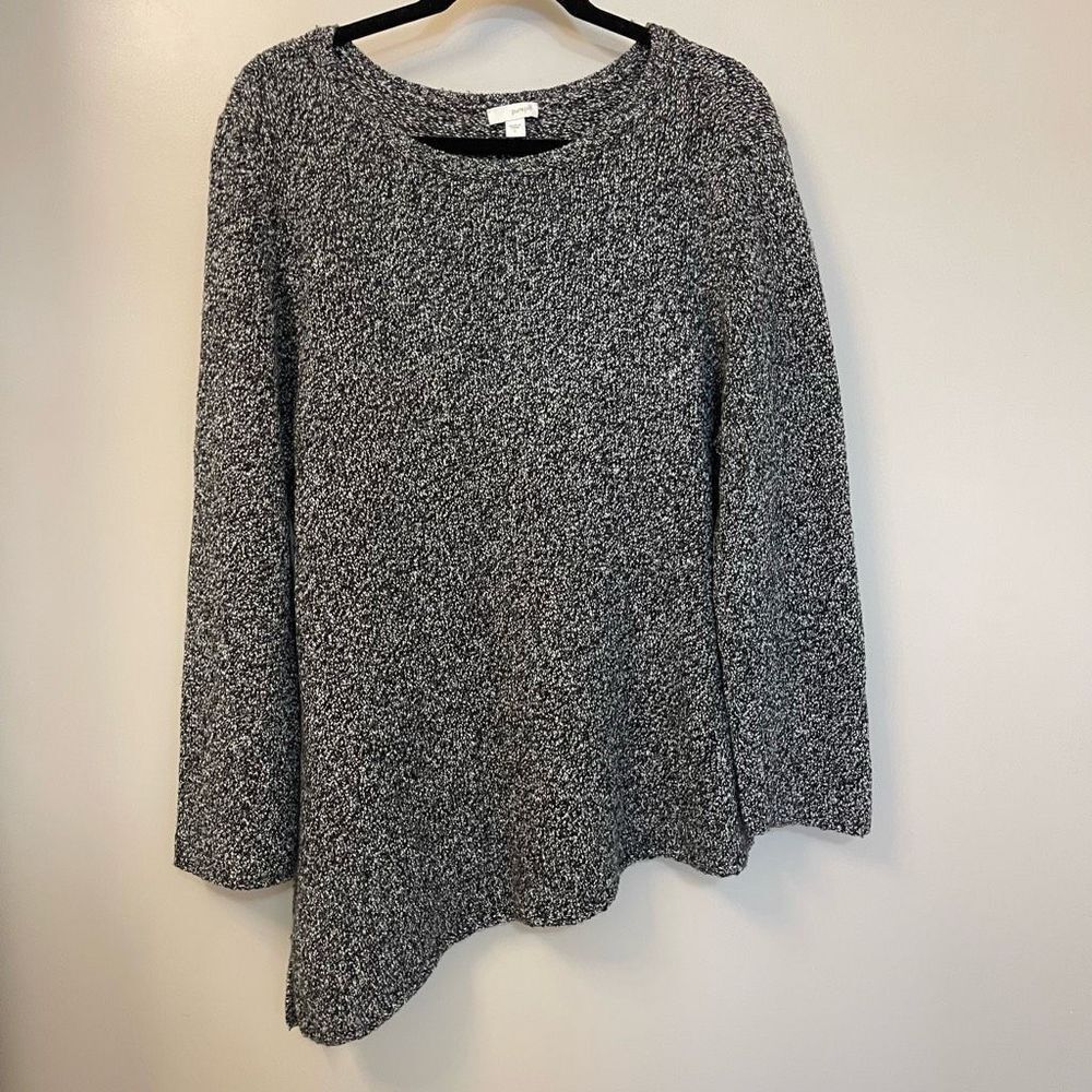 Pure Jill Sweater Women's Gray Abstract Hem Tight Knit Tunic Oversized Cozy Sz L